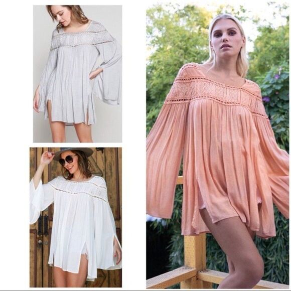 POL Woven Gauze Top Lace Contrast & Bell Sleeves - Picture 3 of 16